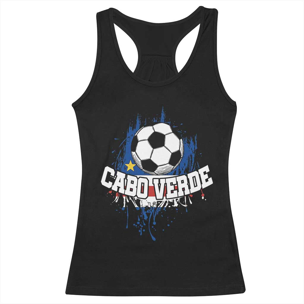 Cabo Verde Flag Football Graphic Racerback Tank Top Cape Verde Soccer Fans Artistic Pride