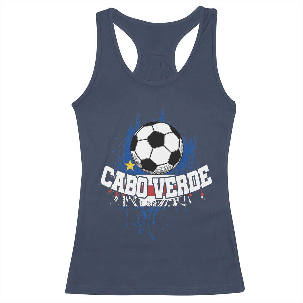Cabo Verde Flag Football Graphic Racerback Tank Top Cape Verde Soccer Fans Artistic Pride