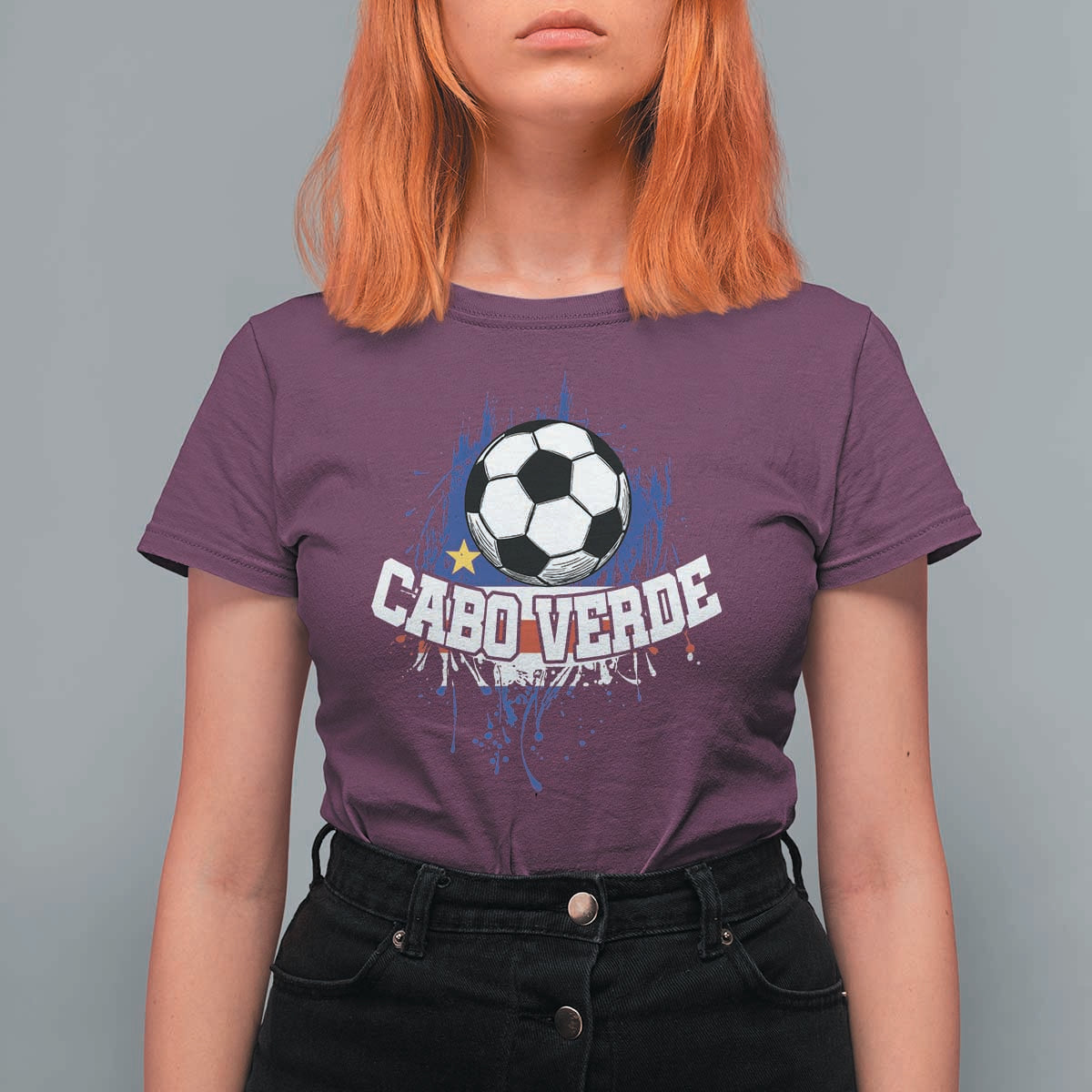 Cabo Verde Flag Football Graphic T Shirt For Women Cape Verde Soccer Fans Artistic Pride