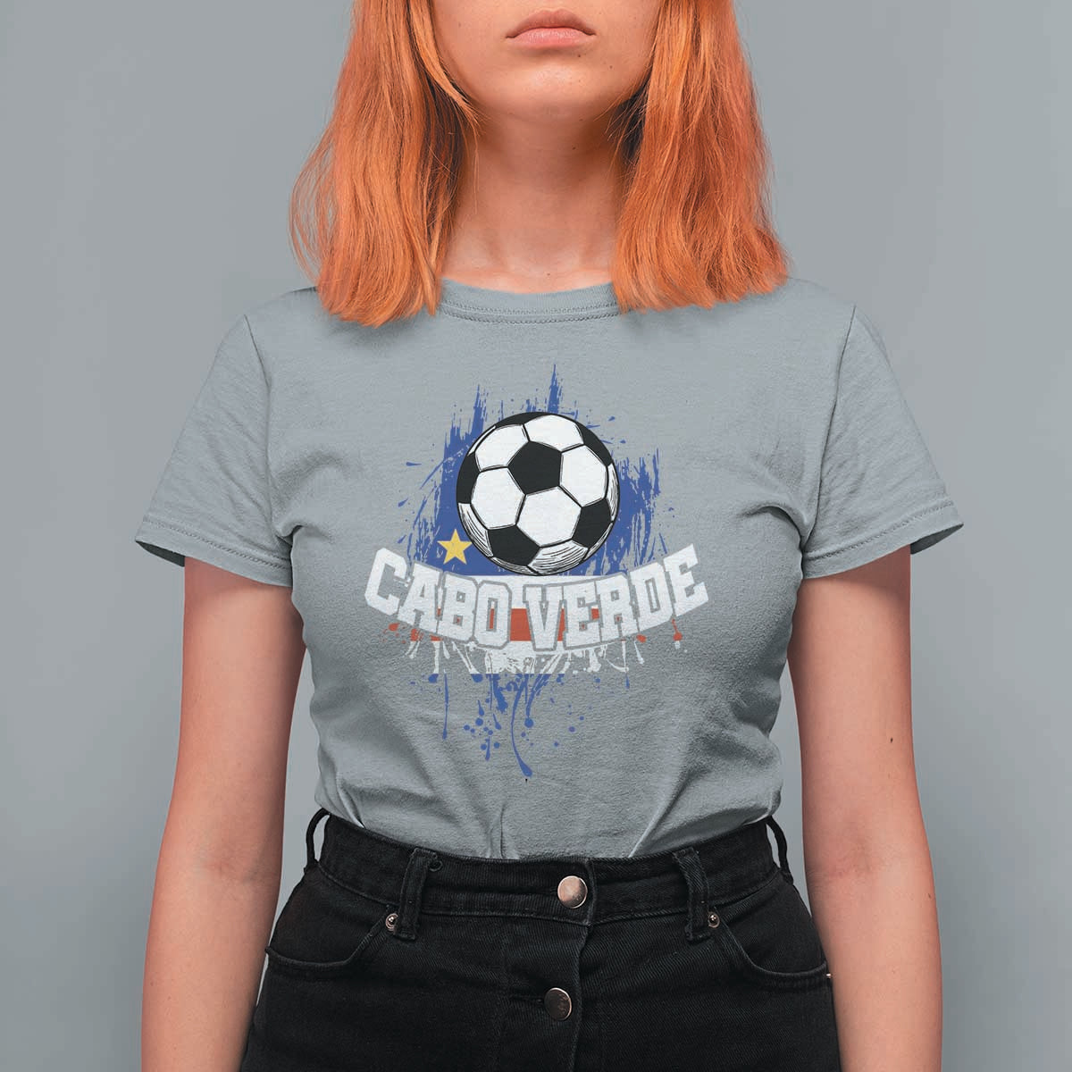 Cabo Verde Flag Football Graphic T Shirt For Women Cape Verde Soccer Fans Artistic Pride