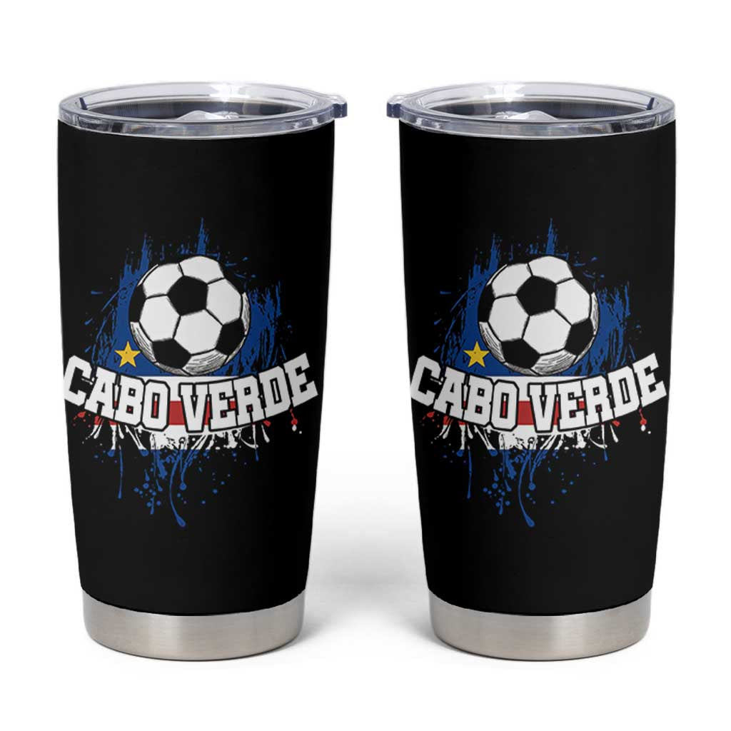 Cabo Verde Flag Football Graphic Tumbler Cup Cape Verde Soccer Fans Artistic Pride
