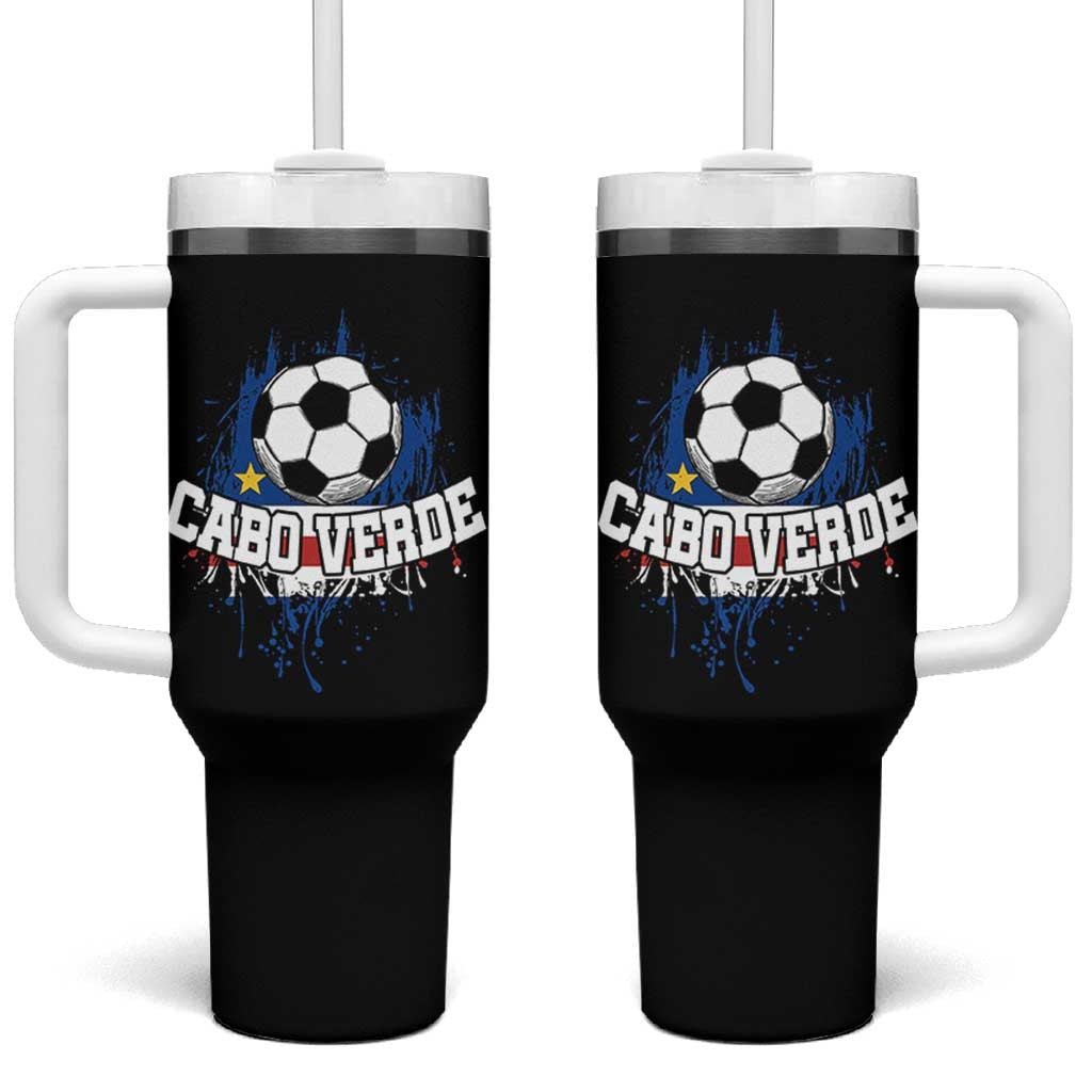 Cabo Verde Flag Football Graphic Tumbler With Handle Cape Verde Soccer Fans Artistic Pride