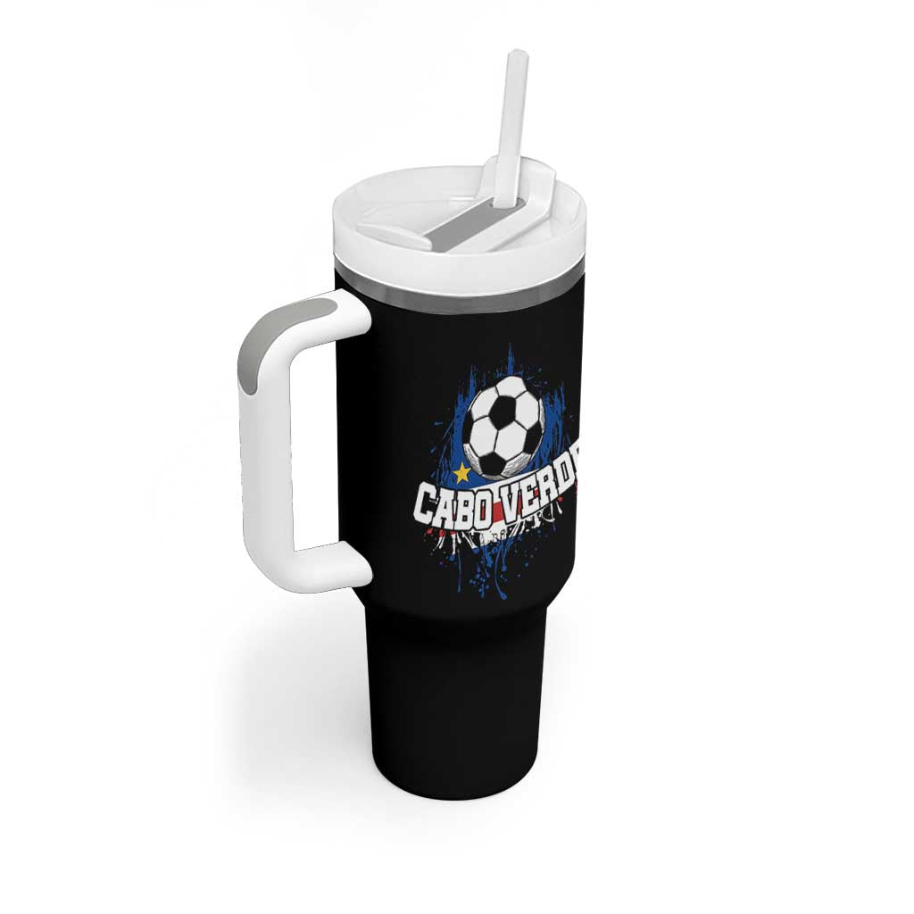 Cabo Verde Flag Football Graphic Tumbler With Handle Cape Verde Soccer Fans Artistic Pride