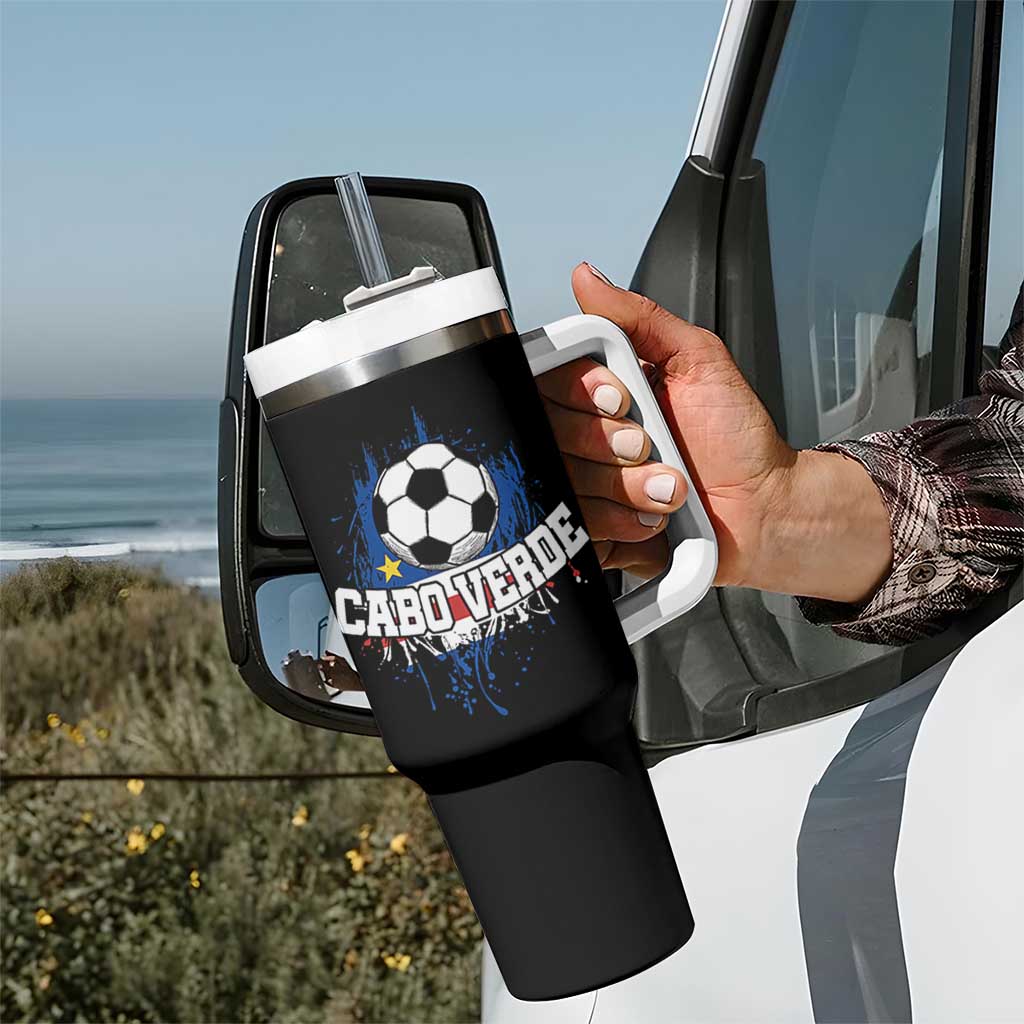 Cabo Verde Flag Football Graphic Tumbler With Handle Cape Verde Soccer Fans Artistic Pride