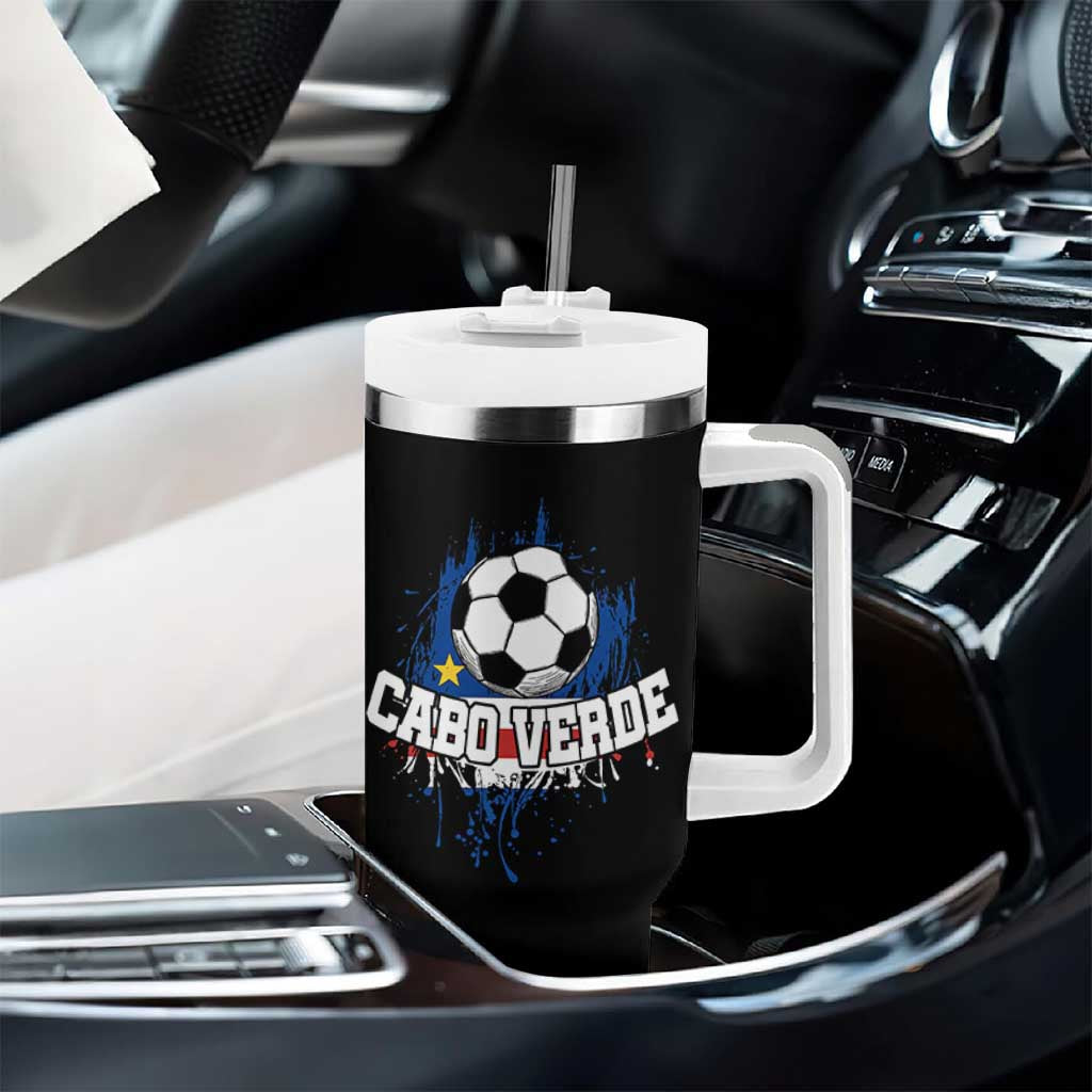 Cabo Verde Flag Football Graphic Tumbler With Handle Cape Verde Soccer Fans Artistic Pride