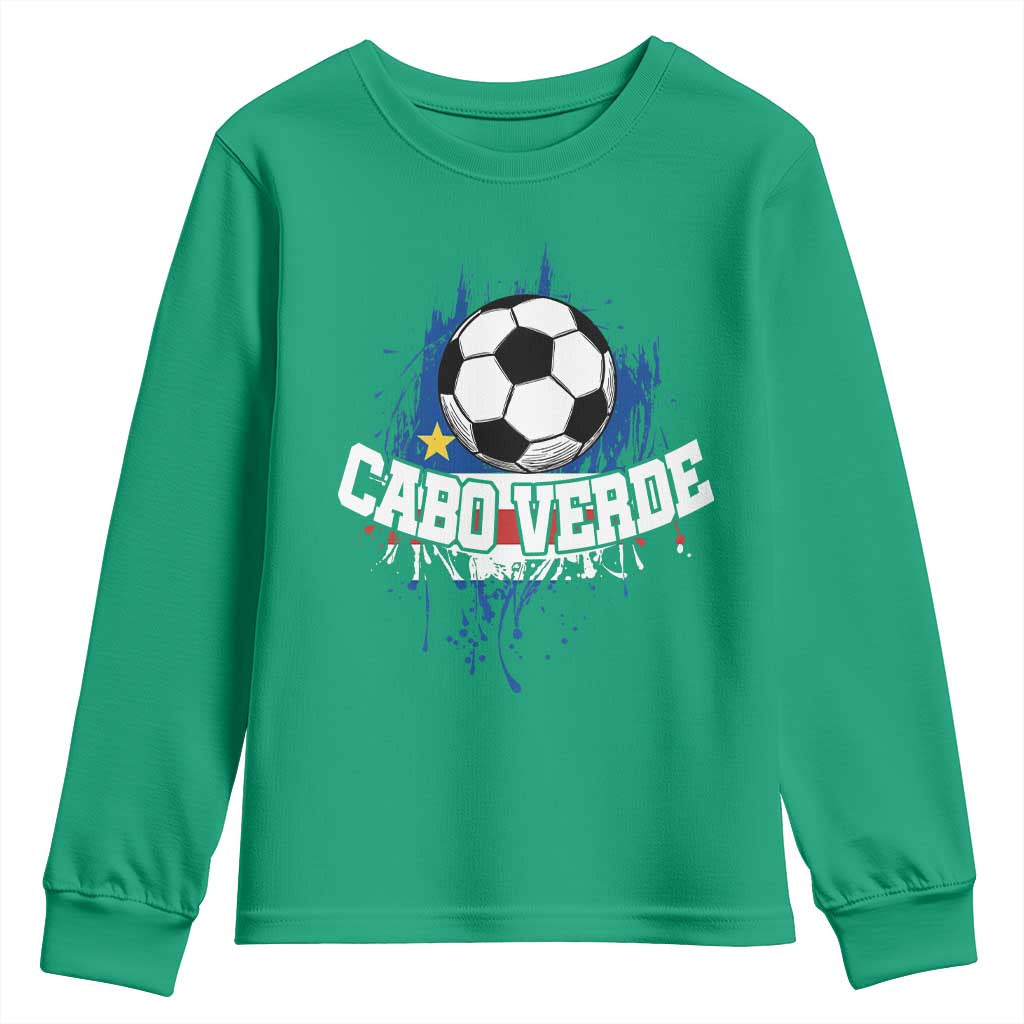 Cabo Verde Flag Football Graphic Youth Sweatshirt Cape Verde Soccer Fans Artistic Pride