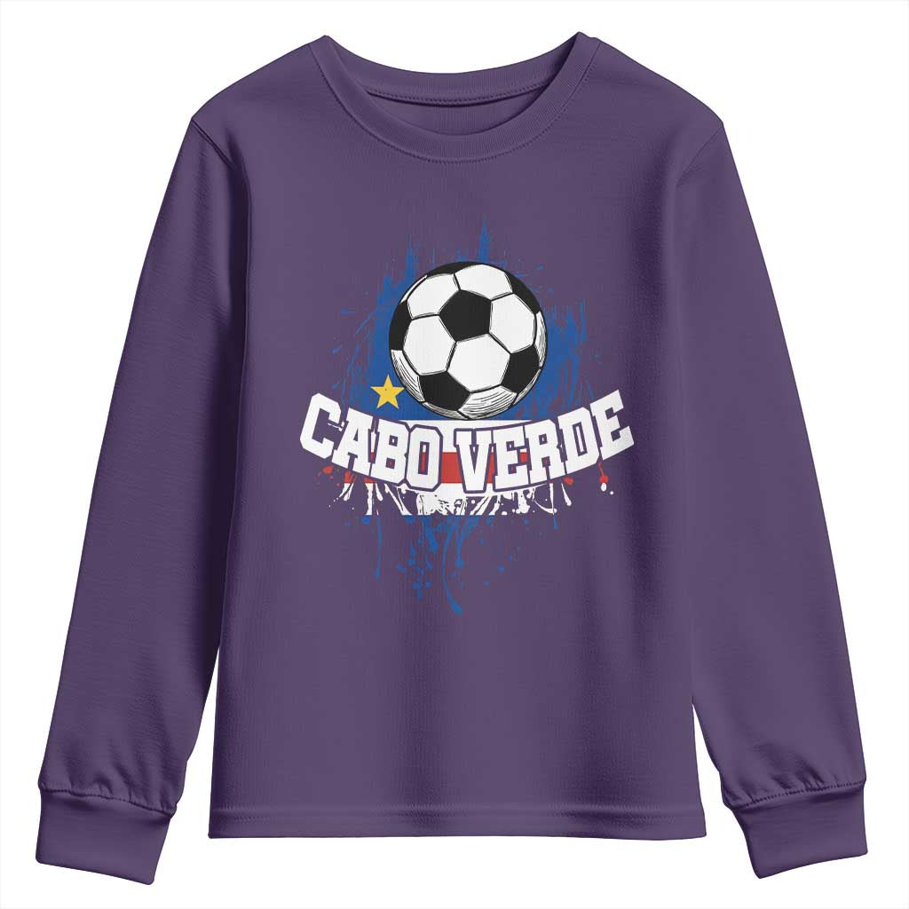 Cabo Verde Flag Football Graphic Youth Sweatshirt Cape Verde Soccer Fans Artistic Pride