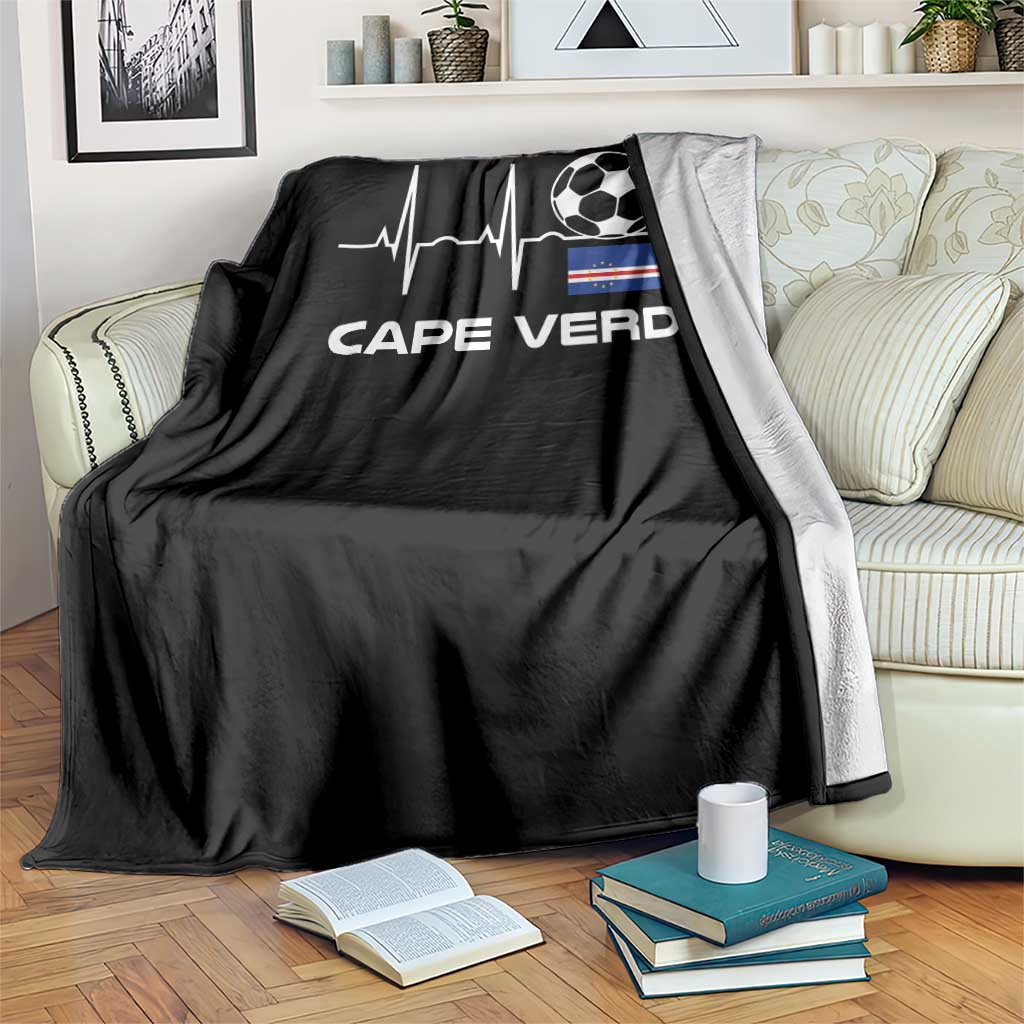 Cape Verde Soccer Heartbeat EKG Pulse Graphic Throw Blanket Cabo Verde Football Fans Pride