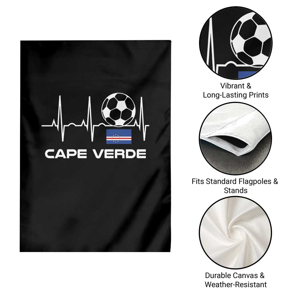 Cape Verde Soccer Heartbeat EKG Pulse Graphic Garden Flag Cabo Verde Football Fans Pride