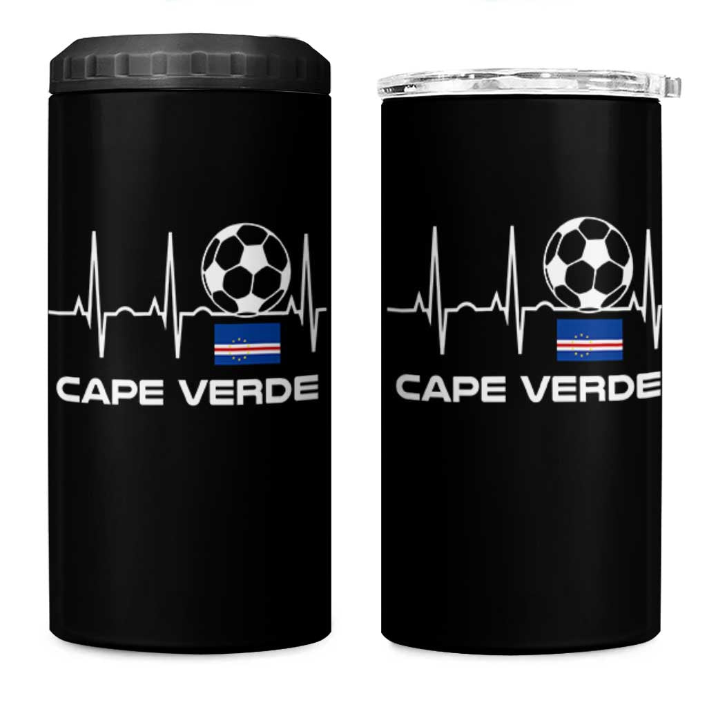 Cape Verde Soccer Heartbeat EKG Pulse Graphic 4 in 1 Can Cooler Tumbler Cabo Verde Football Fans Pride