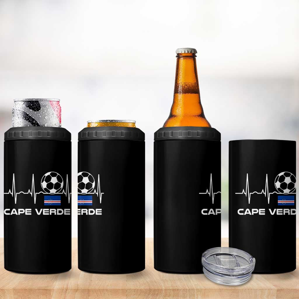 Cape Verde Soccer Heartbeat EKG Pulse Graphic 4 in 1 Can Cooler Tumbler Cabo Verde Football Fans Pride