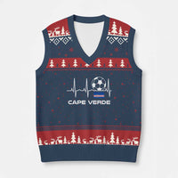 Cape Verde Soccer Heartbeat EKG Pulse Graphic V-Neck Knit Sweater Vest Cabo Verde Football Fans Pride