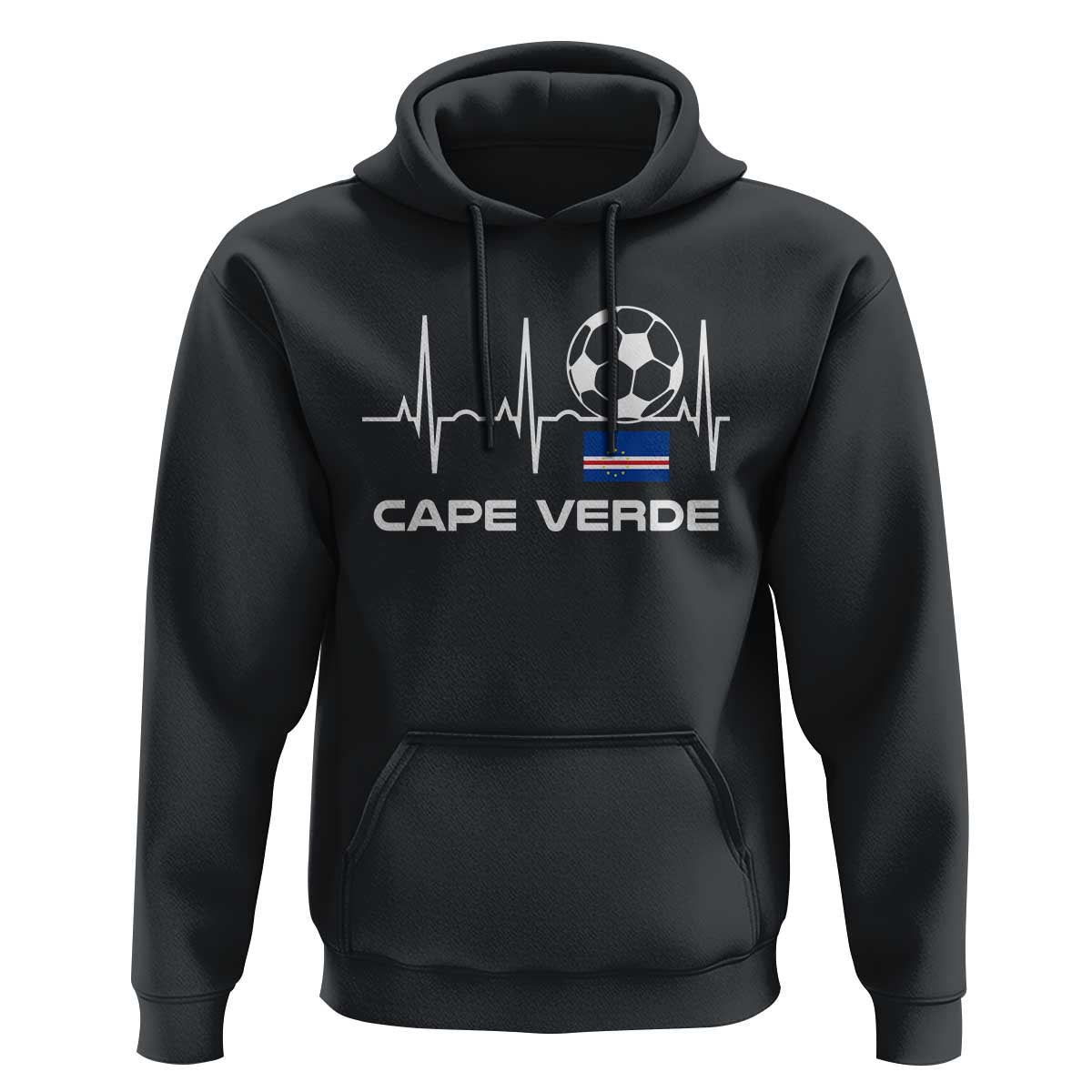 Cape Verde Soccer Heartbeat EKG Pulse Graphic Hoodie Cabo Verde Football Fans Pride