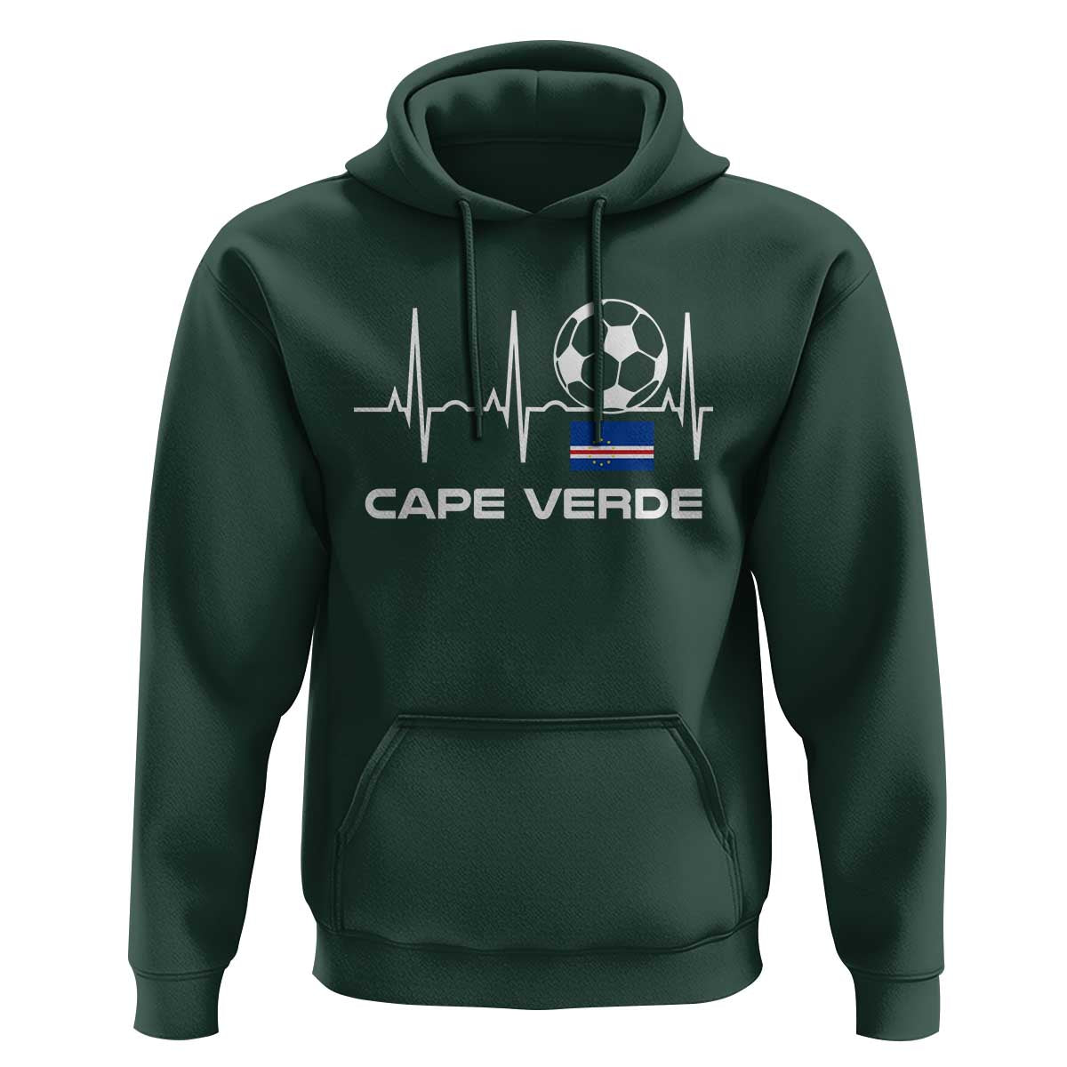 Cape Verde Soccer Heartbeat EKG Pulse Graphic Hoodie Cabo Verde Football Fans Pride