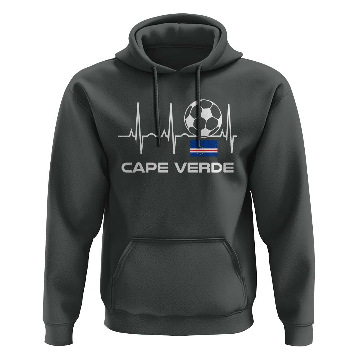 Cape Verde Soccer Heartbeat EKG Pulse Graphic Hoodie Cabo Verde Football Fans Pride