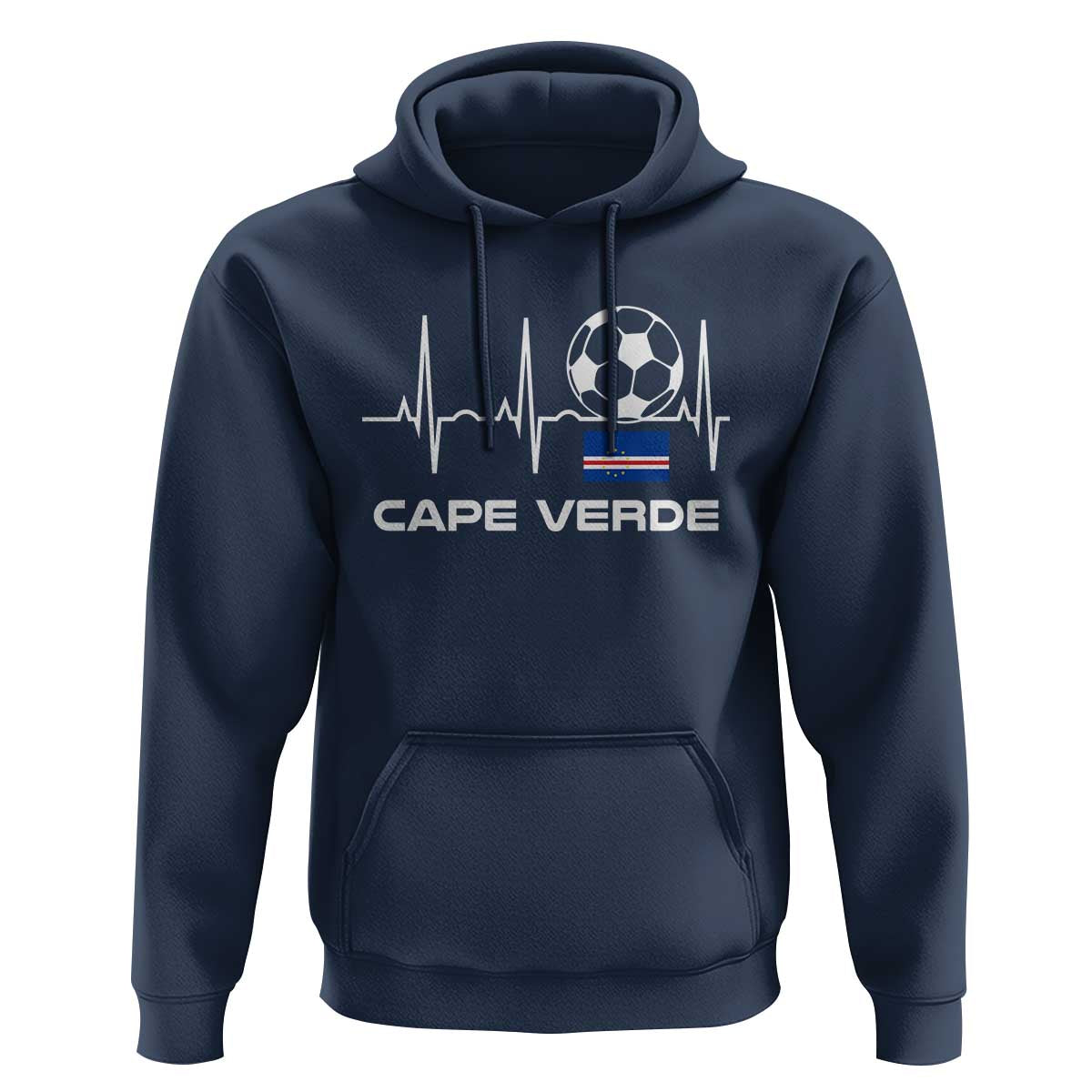 Cape Verde Soccer Heartbeat EKG Pulse Graphic Hoodie Cabo Verde Football Fans Pride