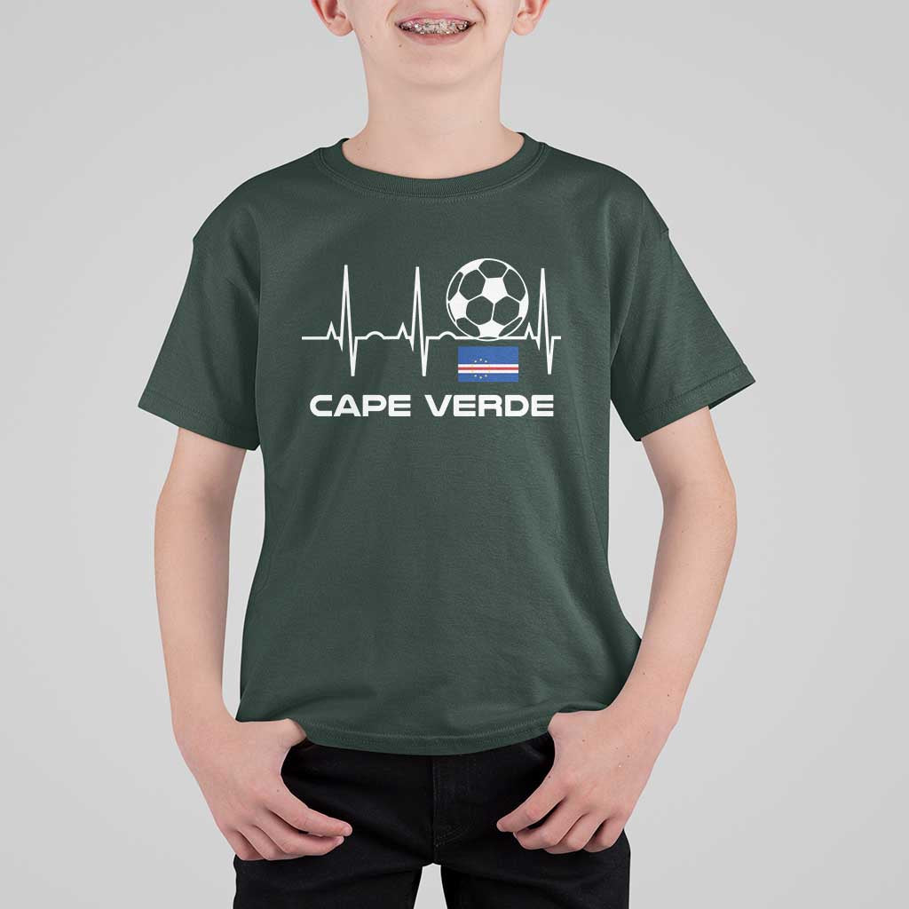 Cape Verde Soccer Heartbeat EKG Pulse Graphic T Shirt For Kid Cabo Verde Football Fans Pride