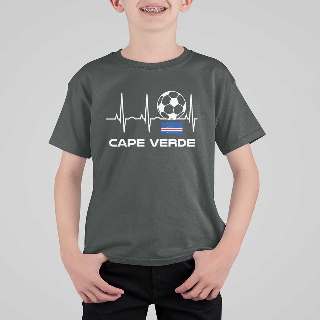 Cape Verde Soccer Heartbeat EKG Pulse Graphic T Shirt For Kid Cabo Verde Football Fans Pride