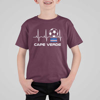 Cape Verde Soccer Heartbeat EKG Pulse Graphic T Shirt For Kid Cabo Verde Football Fans Pride
