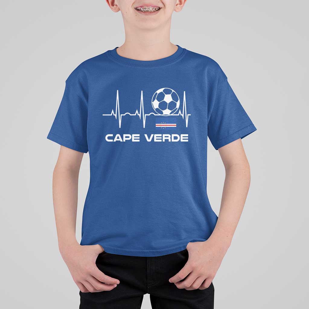 Cape Verde Soccer Heartbeat EKG Pulse Graphic T Shirt For Kid Cabo Verde Football Fans Pride