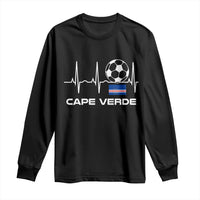 Cape Verde Soccer Heartbeat EKG Pulse Graphic Long Sleeve Shirt Cabo Verde Football Fans Pride