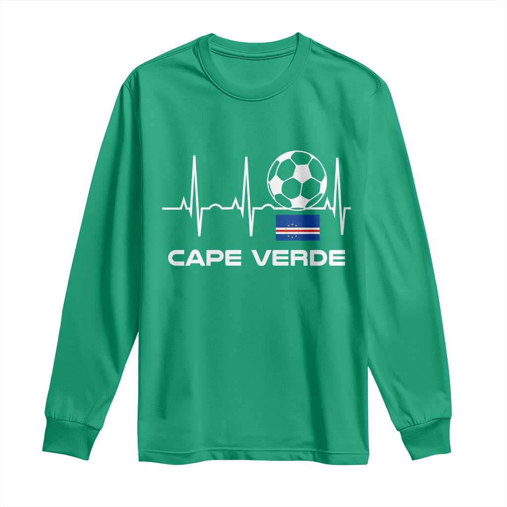Cape Verde Soccer Heartbeat EKG Pulse Graphic Long Sleeve Shirt Cabo Verde Football Fans Pride