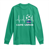 Cape Verde Soccer Heartbeat EKG Pulse Graphic Long Sleeve Shirt Cabo Verde Football Fans Pride