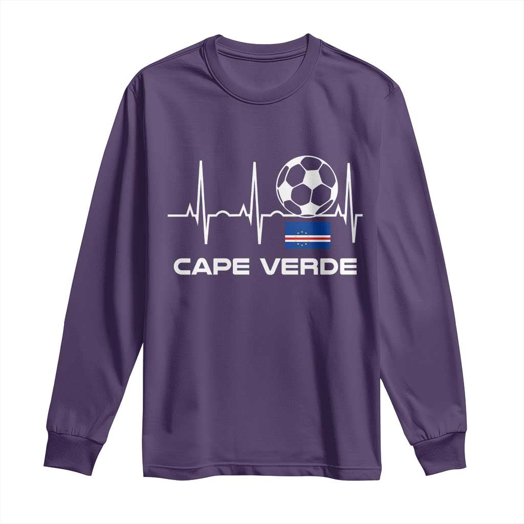 Cape Verde Soccer Heartbeat EKG Pulse Graphic Long Sleeve Shirt Cabo Verde Football Fans Pride