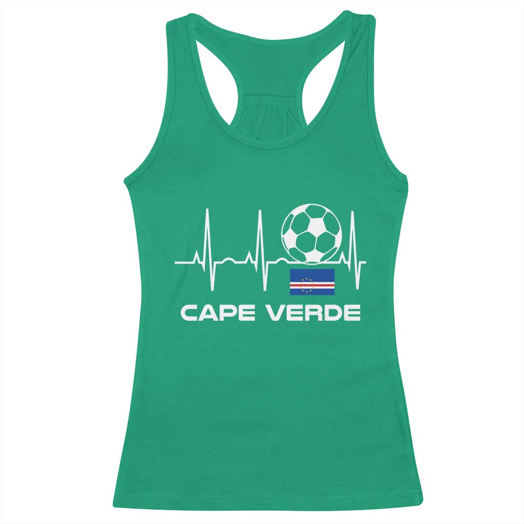 Cape Verde Soccer Heartbeat EKG Pulse Graphic Racerback Tank Top Cabo Verde Football Fans Pride