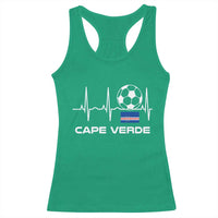 Cape Verde Soccer Heartbeat EKG Pulse Graphic Racerback Tank Top Cabo Verde Football Fans Pride