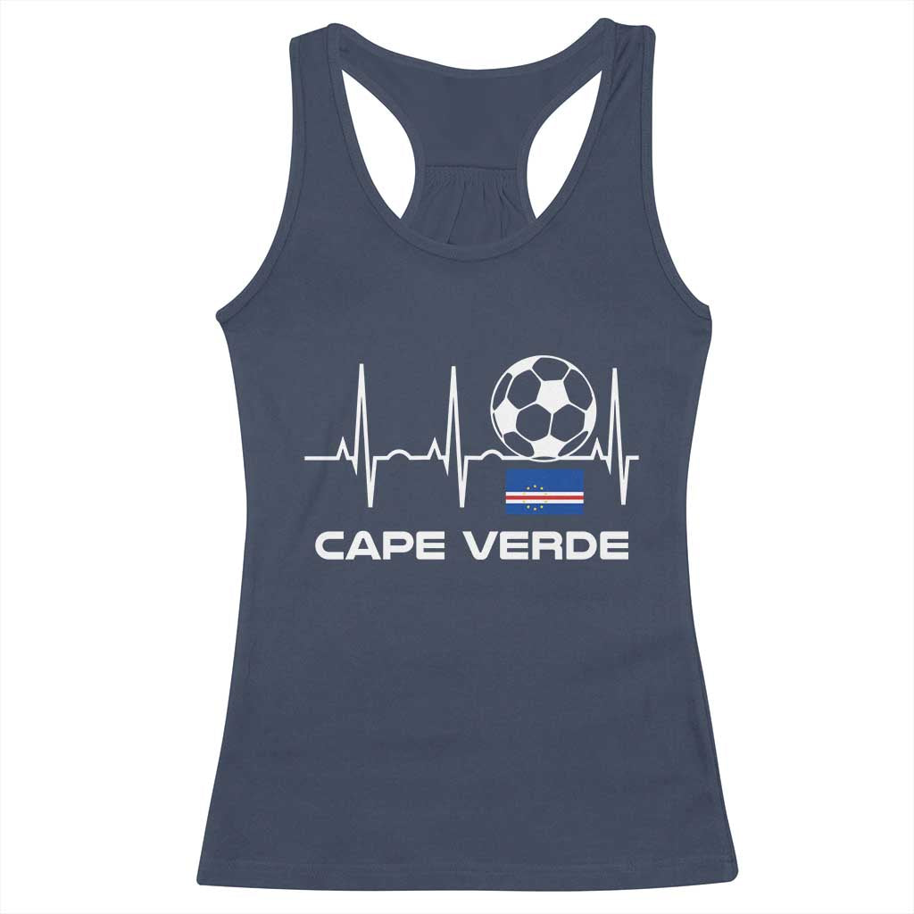 Cape Verde Soccer Heartbeat EKG Pulse Graphic Racerback Tank Top Cabo Verde Football Fans Pride