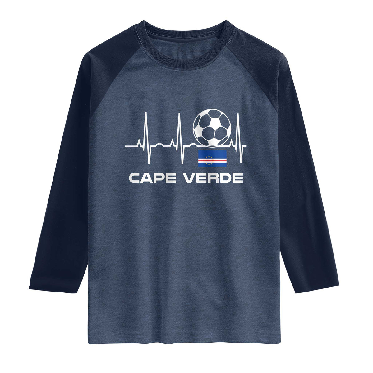 Cape Verde Soccer Heartbeat EKG Pulse Graphic Raglan Shirt Cabo Verde Football Fans Pride