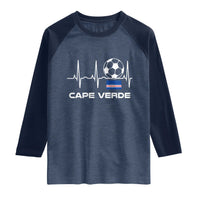 Cape Verde Soccer Heartbeat EKG Pulse Graphic Raglan Shirt Cabo Verde Football Fans Pride