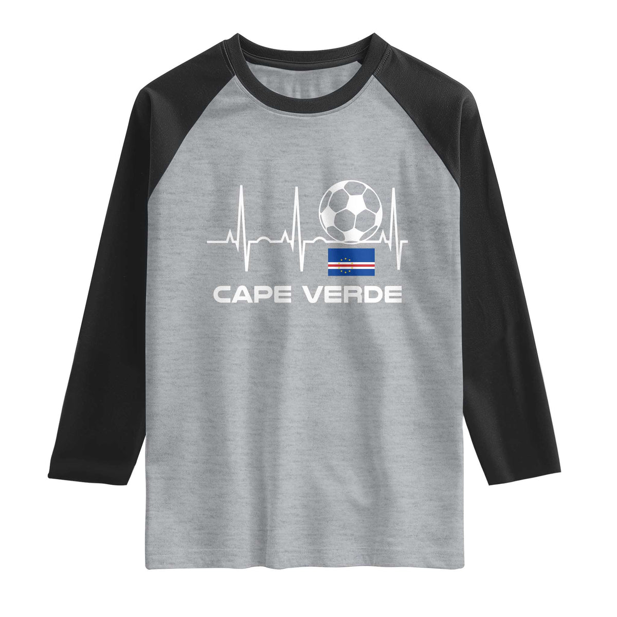 Cape Verde Soccer Heartbeat EKG Pulse Graphic Raglan Shirt Cabo Verde Football Fans Pride