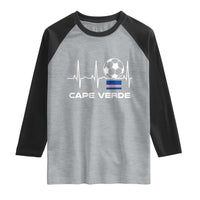 Cape Verde Soccer Heartbeat EKG Pulse Graphic Raglan Shirt Cabo Verde Football Fans Pride
