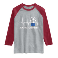 Cape Verde Soccer Heartbeat EKG Pulse Graphic Raglan Shirt Cabo Verde Football Fans Pride