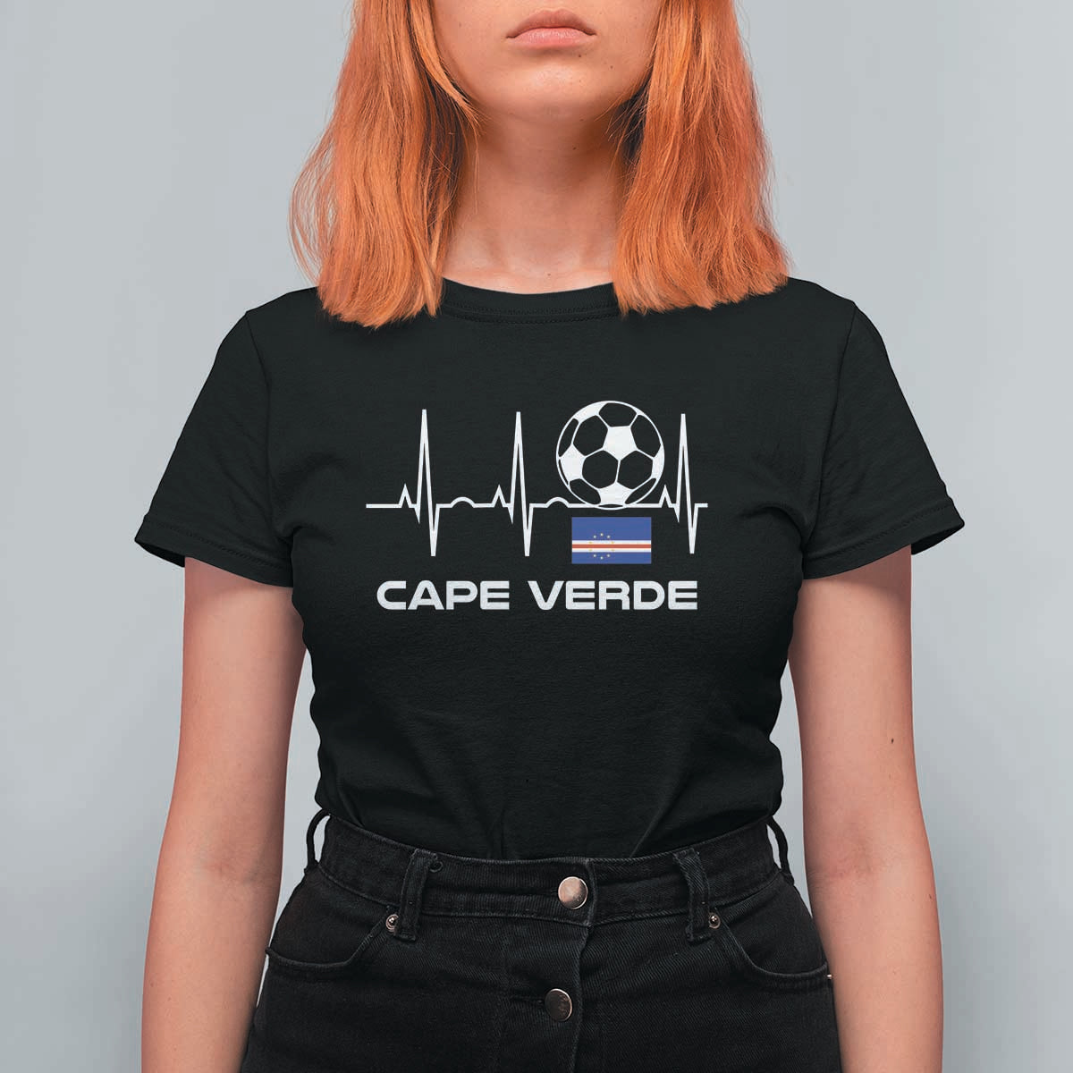 Cape Verde Soccer Heartbeat EKG Pulse Graphic T Shirt For Women Cabo Verde Football Fans Pride