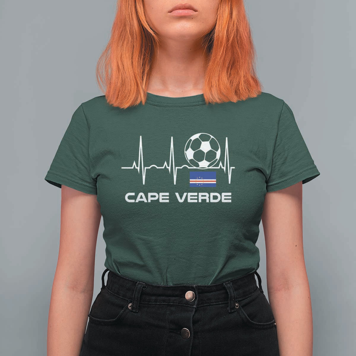 Cape Verde Soccer Heartbeat EKG Pulse Graphic T Shirt For Women Cabo Verde Football Fans Pride