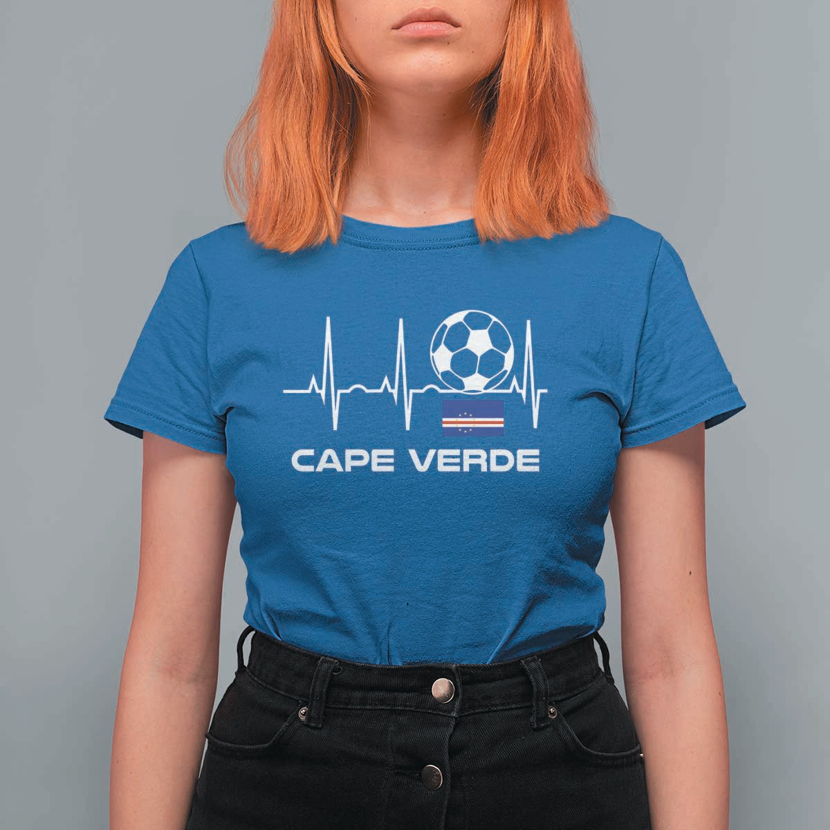 Cape Verde Soccer Heartbeat EKG Pulse Graphic T Shirt For Women Cabo Verde Football Fans Pride