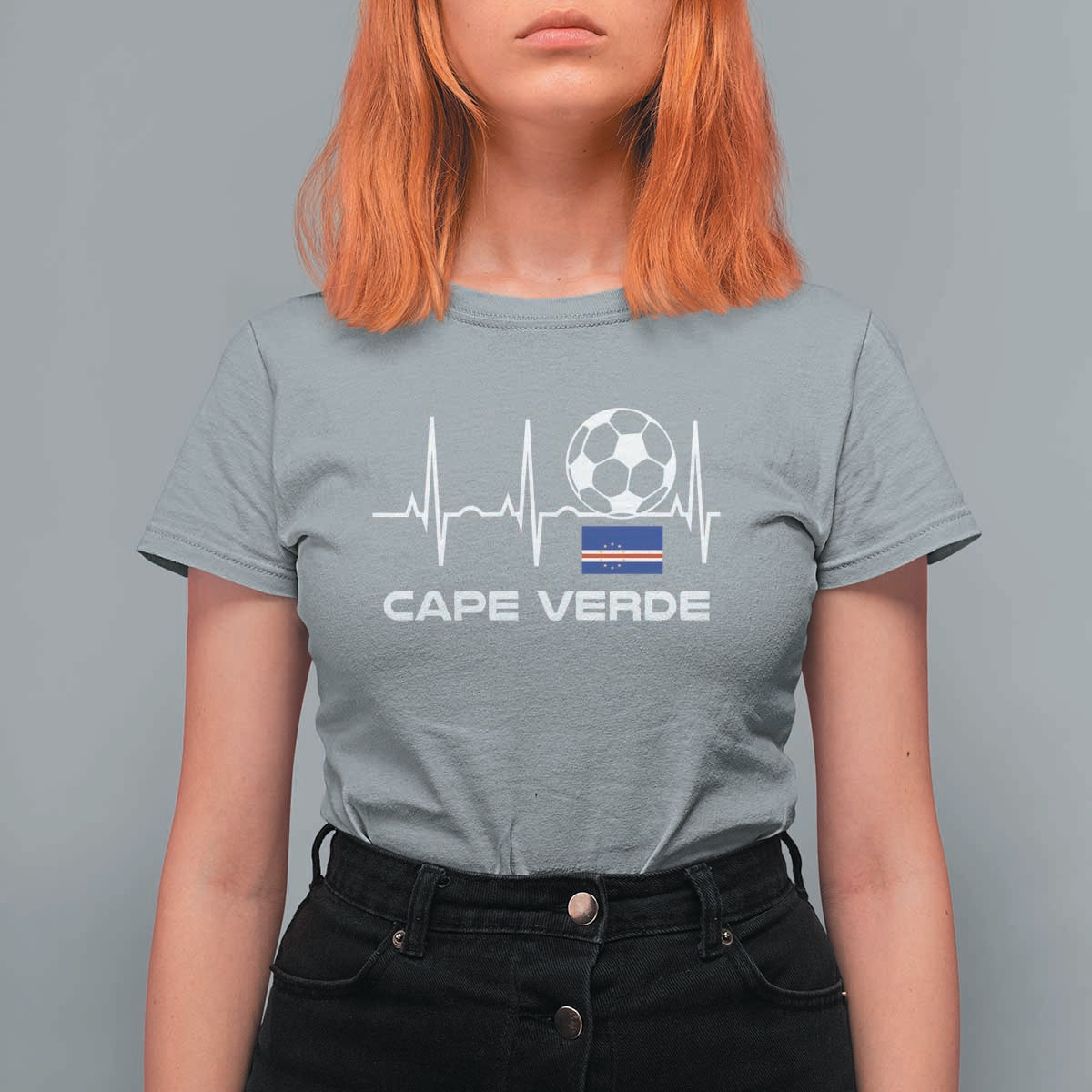 Cape Verde Soccer Heartbeat EKG Pulse Graphic T Shirt For Women Cabo Verde Football Fans Pride
