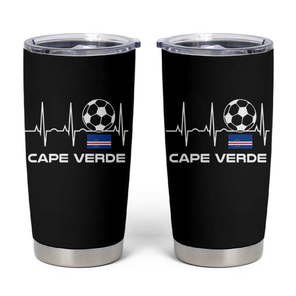 Cape Verde Soccer Heartbeat EKG Pulse Graphic Tumbler Cup Cabo Verde Football Fans Pride