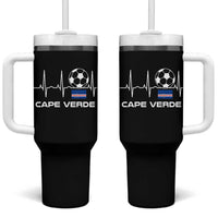 Cape Verde Soccer Heartbeat EKG Pulse Graphic Tumbler With Handle Cabo Verde Football Fans Pride