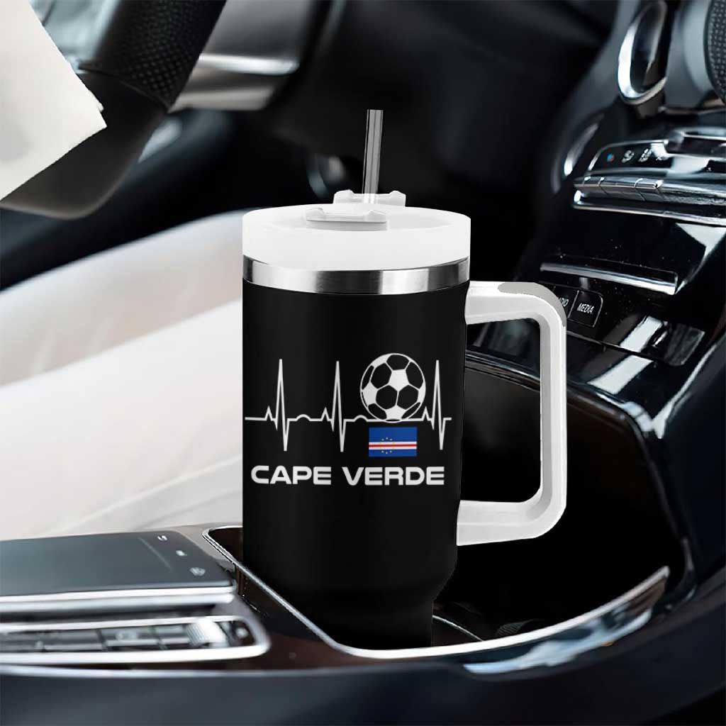 Cape Verde Soccer Heartbeat EKG Pulse Graphic Tumbler With Handle Cabo Verde Football Fans Pride