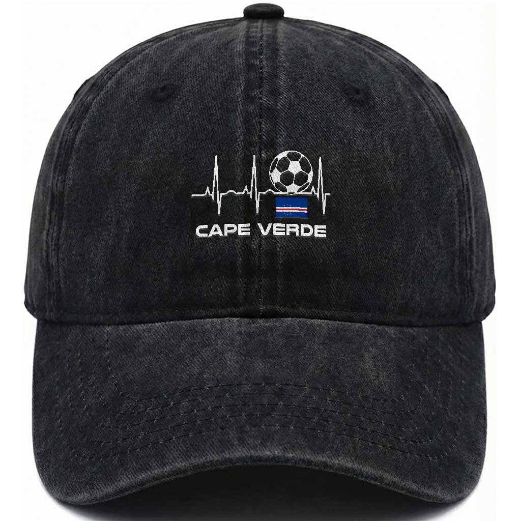 Cape Verde Soccer Heartbeat EKG Pulse Graphic Washed Cotton Baseball Cap Cabo Verde Football Fans Pride