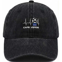 Cape Verde Soccer Heartbeat EKG Pulse Graphic Washed Cotton Baseball Cap Cabo Verde Football Fans Pride