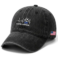 Cape Verde Soccer Heartbeat EKG Pulse Graphic Washed Cotton Baseball Cap Cabo Verde Football Fans Pride