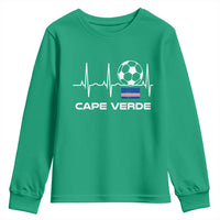 Cape Verde Soccer Heartbeat EKG Pulse Graphic Youth Sweatshirt Cabo Verde Football Fans Pride