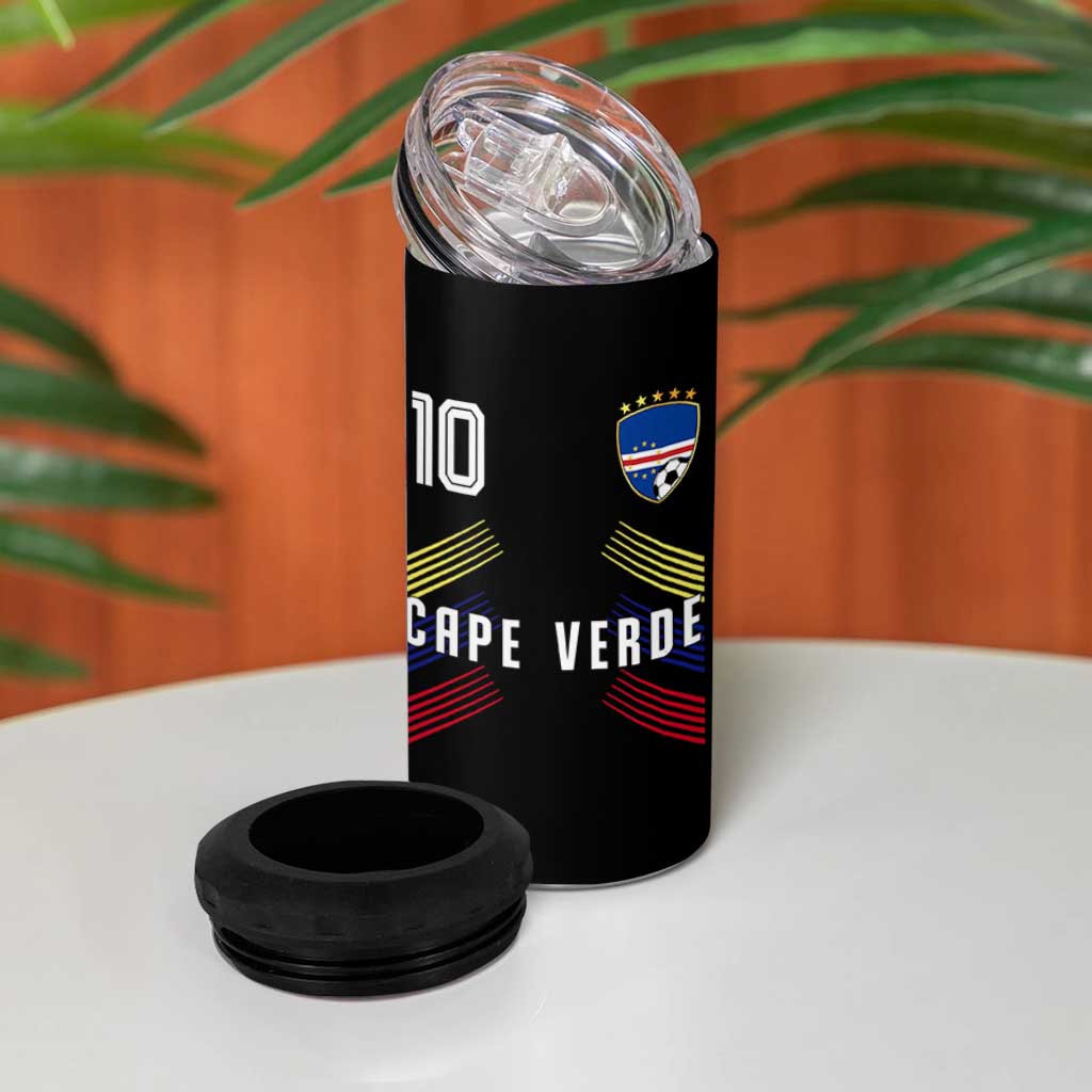 Cabo Verde Football Crest Pride Jersey Style 4 in 1 Can Cooler Tumbler Cape Verde Soccer Fan Number 10 Athletic