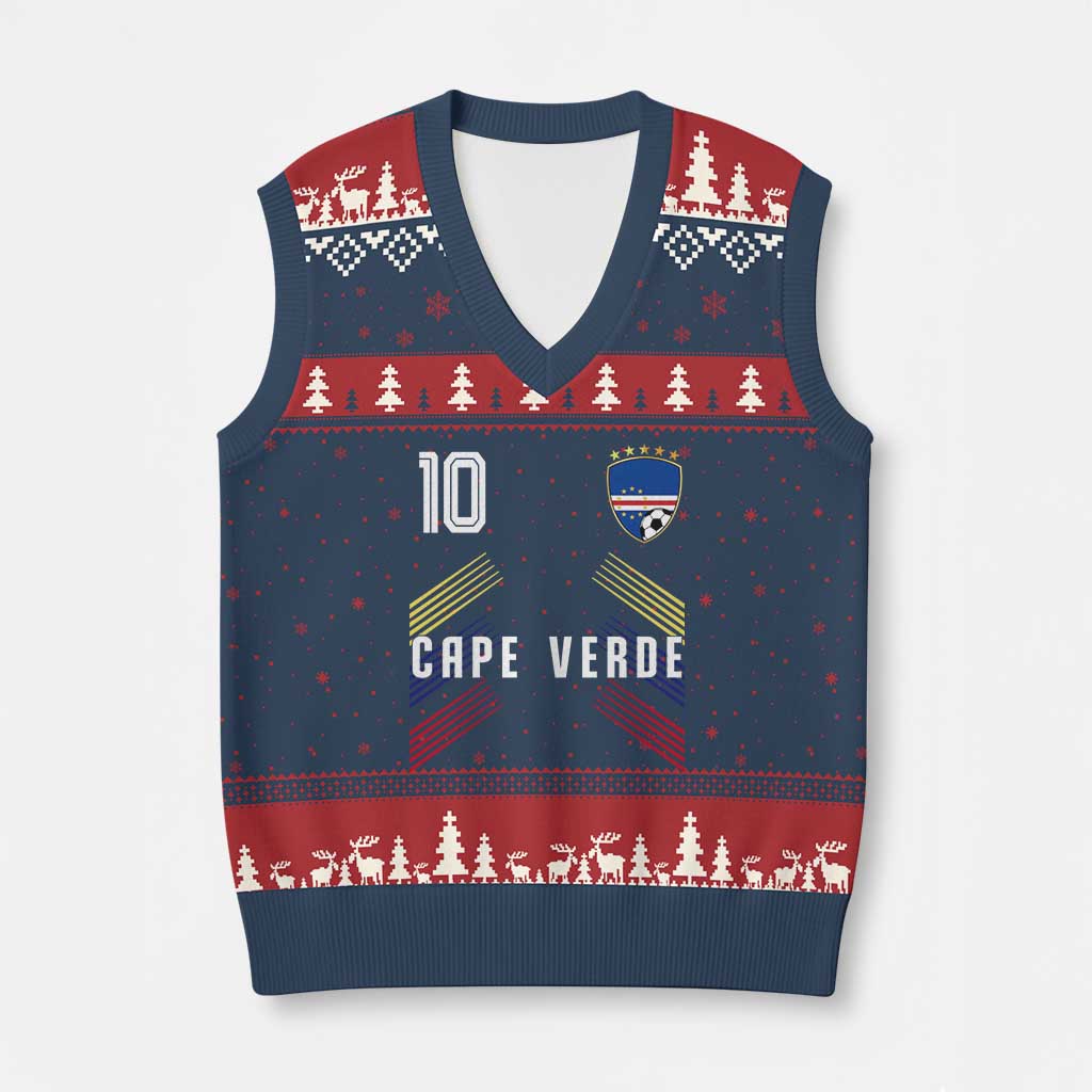 Cabo Verde Football Crest Pride Jersey Style V-Neck Knit Sweater Vest Cape Verde Soccer Fan Number 10 Athletic