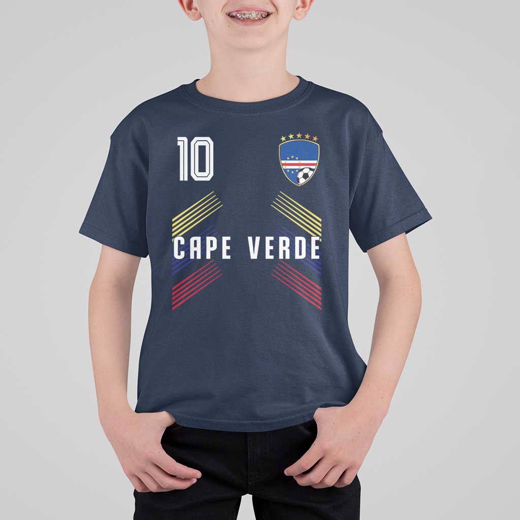 Cabo Verde Football Crest Pride Jersey Style T Shirt For Kid Cape Verde Soccer Fan Number 10 Athletic